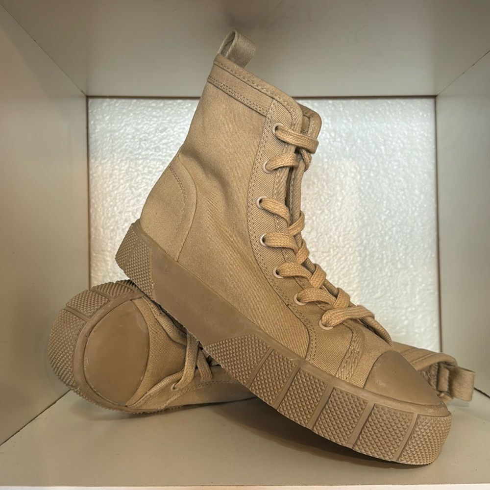 Zara Khaki High Top Canvas Platform Sneakers Streetwear Y2K Utility Minimalist